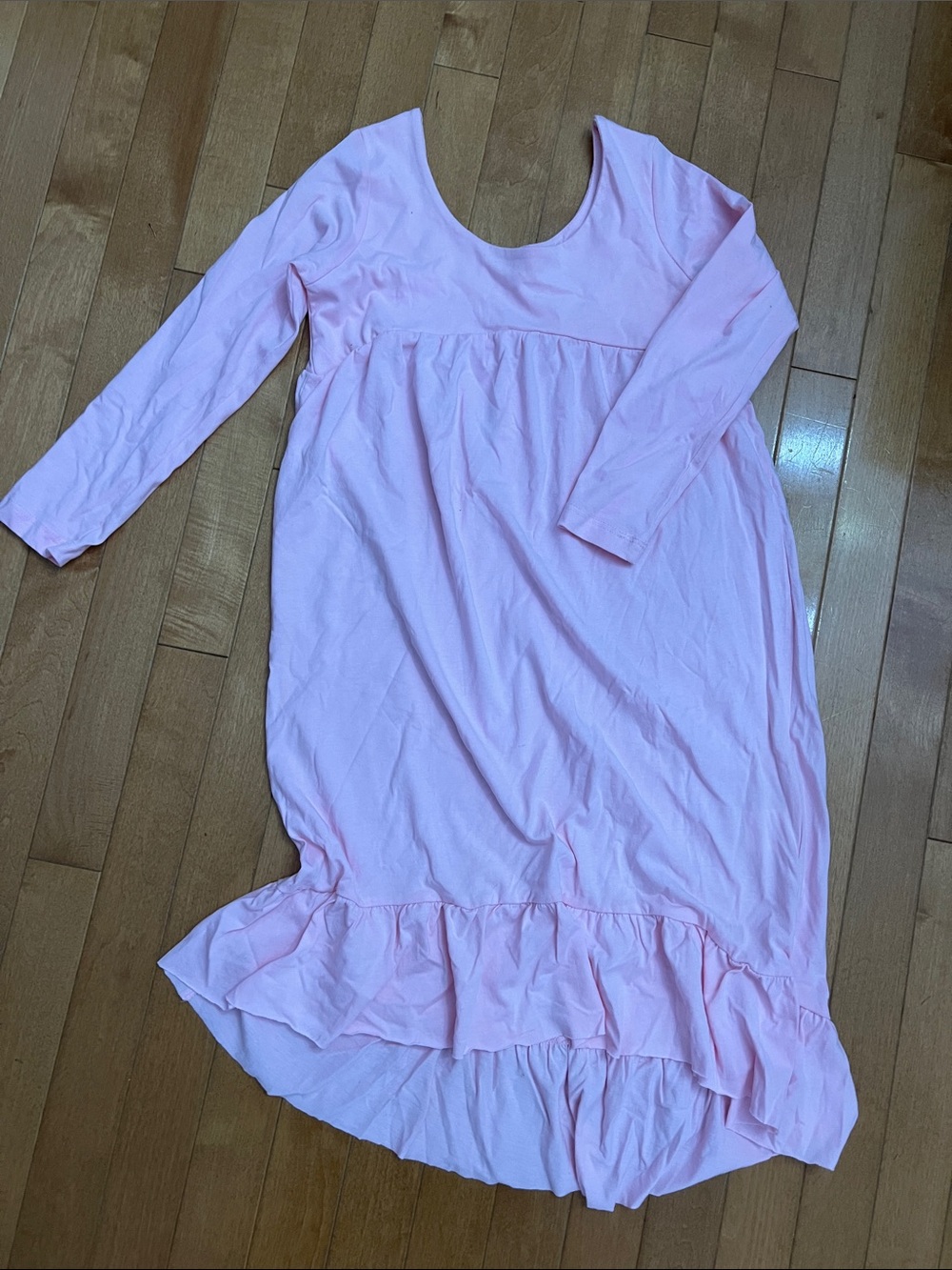 Girls' Light Pink Long Sleeve Ruffle Hem Dress